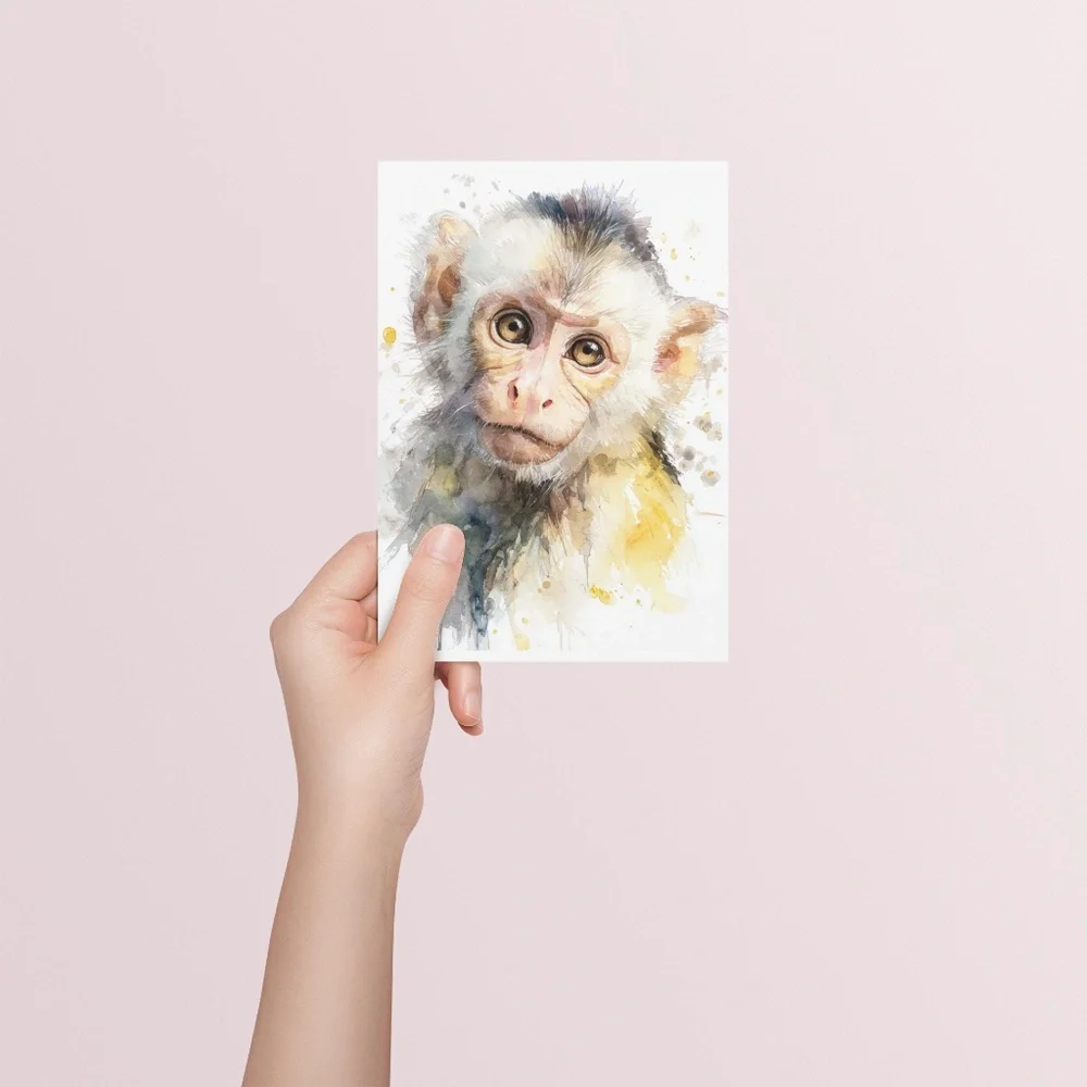Watercolor Monkey Portrait Wall Art Print Unframed - Playful Jungle Charm - Picture 5 of 6